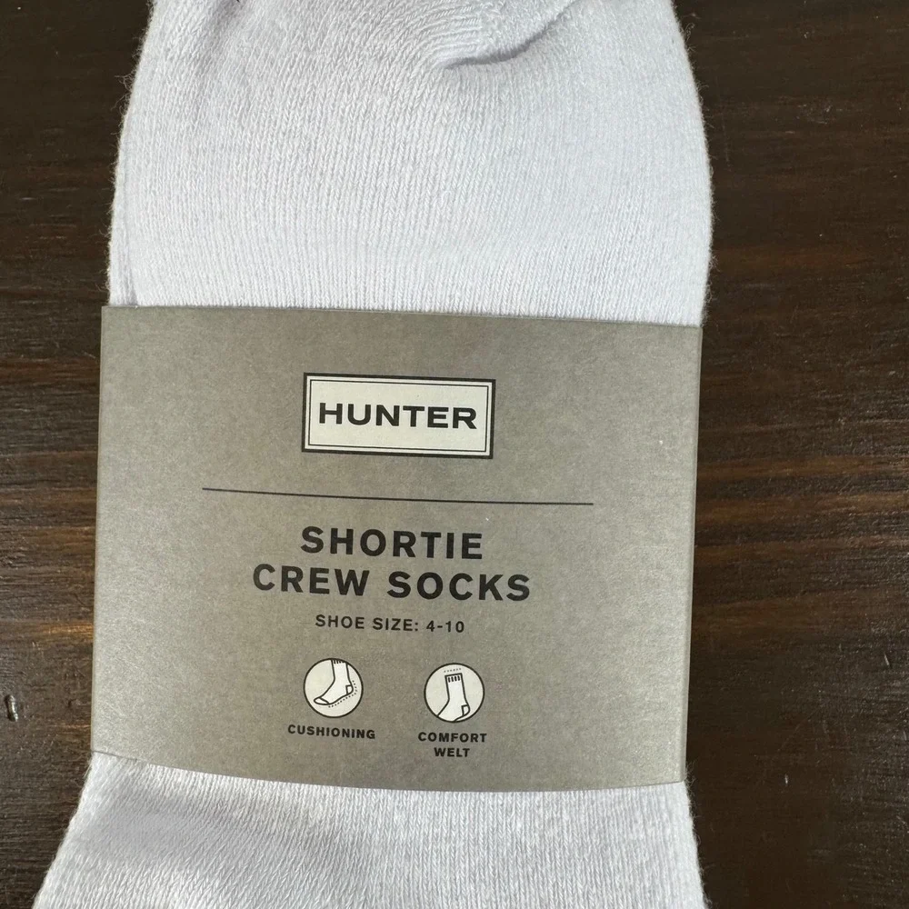 Hunter Shortie Crew Socks Women Shoe Size 4-10 White Red Stripe 3 Pairs New